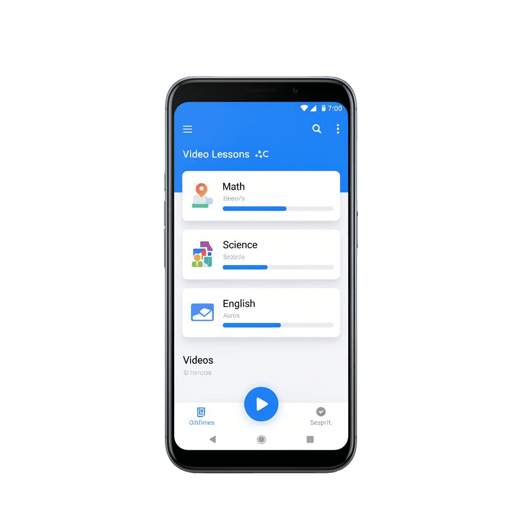GoodStudy Android app preview showing course dashboard with Math, Science and English lessons